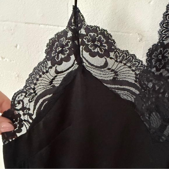 Black Lace Cami | Satin Slip Top Lingerie Style Spaghetti Strap | Size Medium - Picture 5 of 6